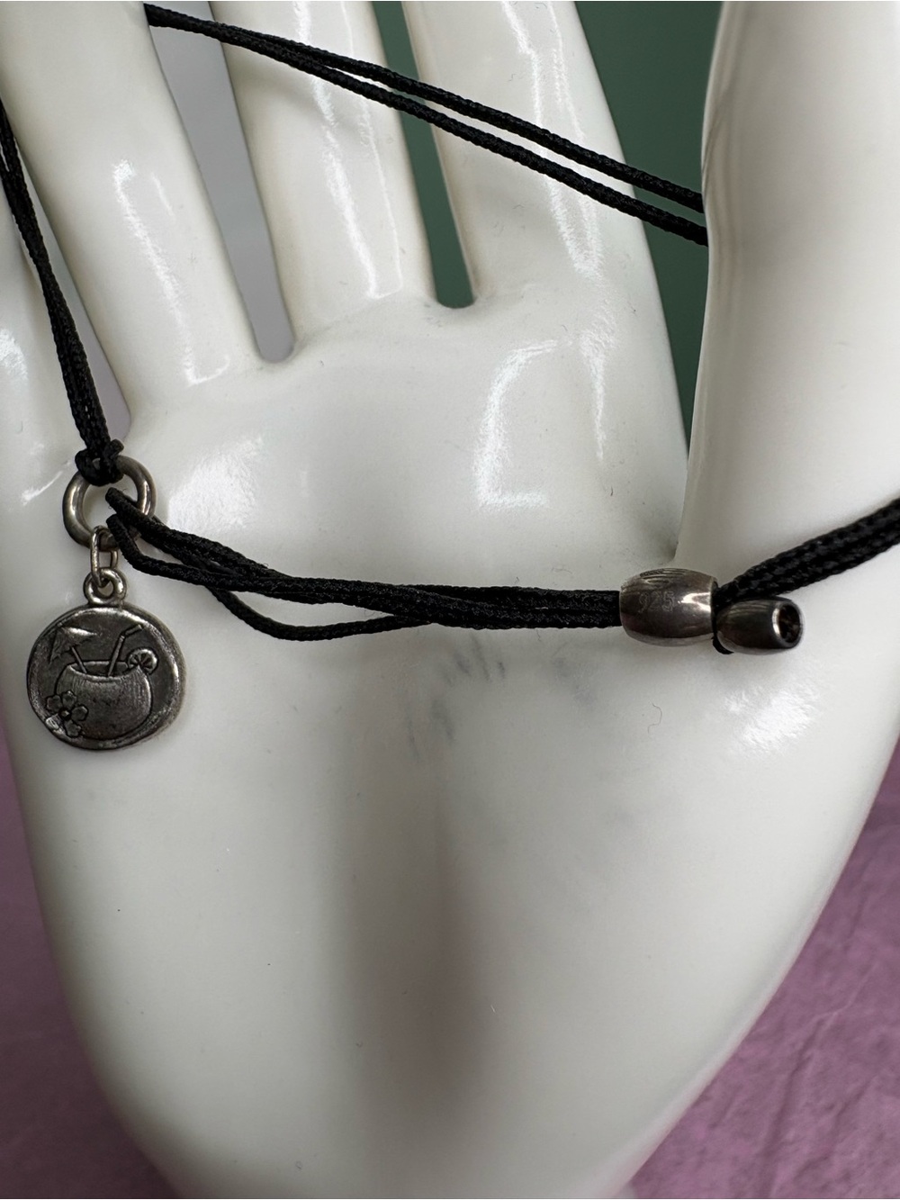 Alex and Ani Silver Coin Charm Necklace with Black Cord - Picture 4 of 4
